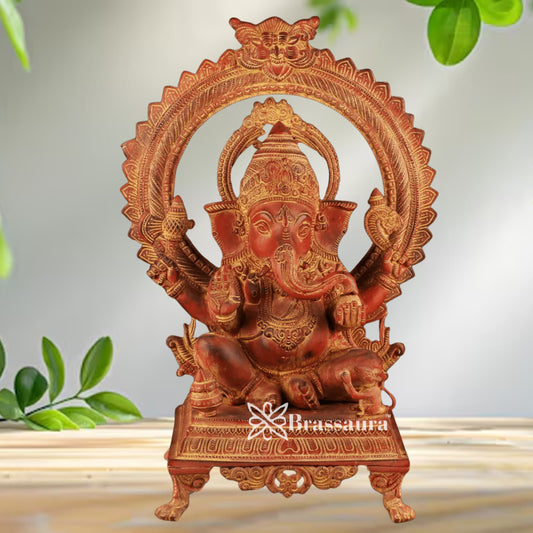 Brass Ring Ganesha Statue Weight 15.3 Kg & Height 19 Inch