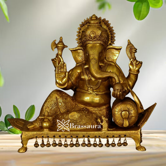 Brass Relaxing Ganesha Statue Weight 16.9 Kg & Height 16 Inch