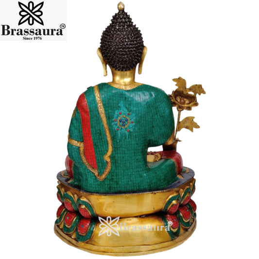 Brassaura® Buddha Sitting with Tree Idol with Antique Finish | Pure Superfine Brass Handcrafted Murti | Brass Statue for Home Temple, Pooja Room | Height 31 Inches | Weight 37 Kgs