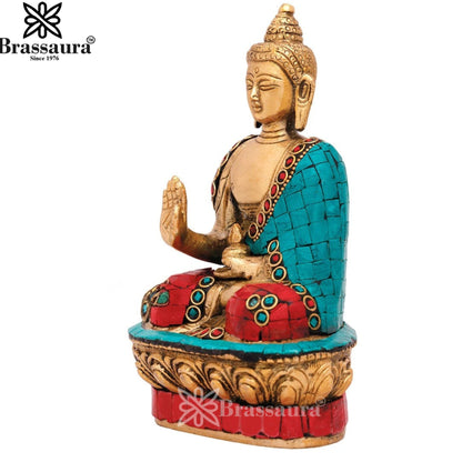 Brass Blessing Gem Stone Work Buddha Weight 1 kg & Height 7 Inch