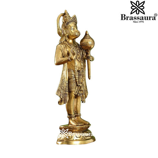 Brassaura™ Brass Ashirwad Mudra Hanuman Statue, Height 26 Inches & Weight 13.5 Kgs | Temple Décor