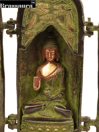 Brassaura™ Brass Seated Buddha Statue – Height 7.5 Inches & Weight 2.4 Kgs | Handmade Meditation Idol