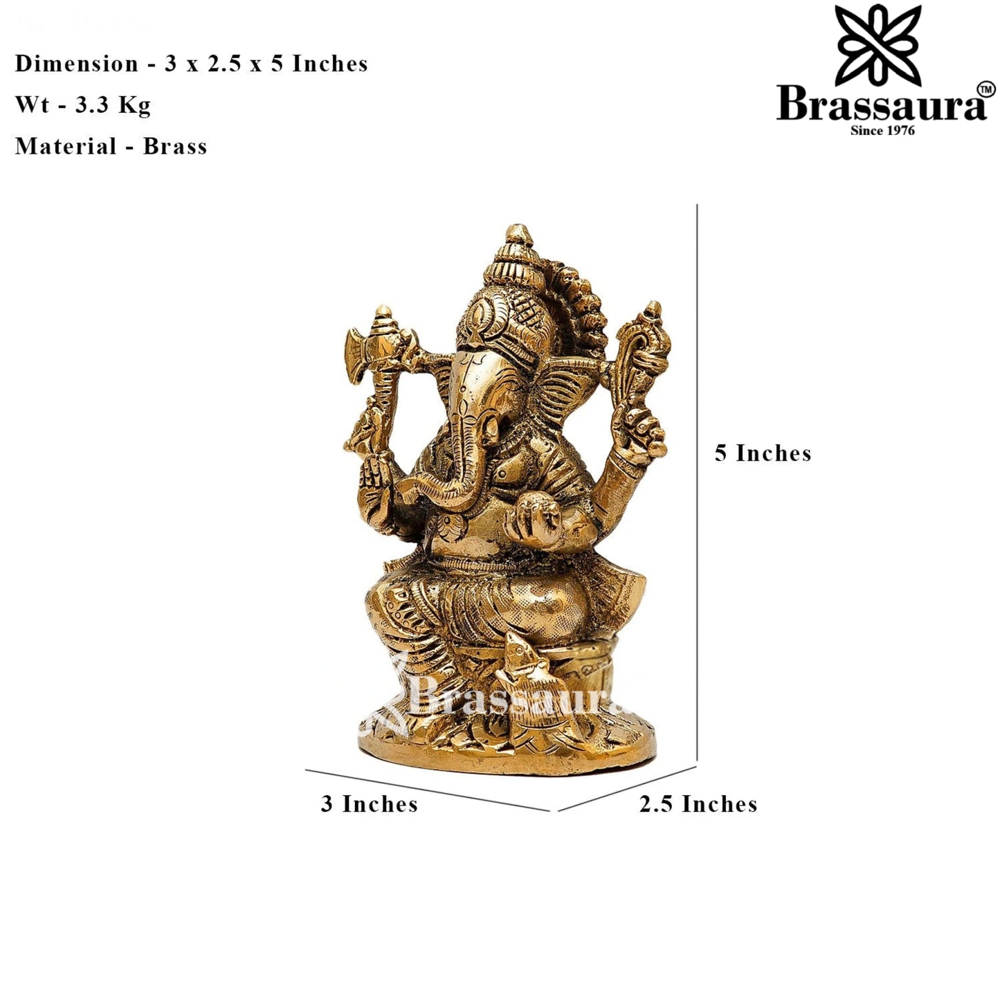 Brassaura™ Brass Laxmi Ganesha Saraswati Idol – Height 5 Inches & Weight 3.3 Kgs | Home & Temple Murti