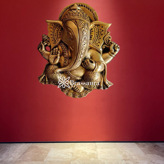 Brass Ganesha Plate Statue Weight 1.25 Kg And Height 9 Inch