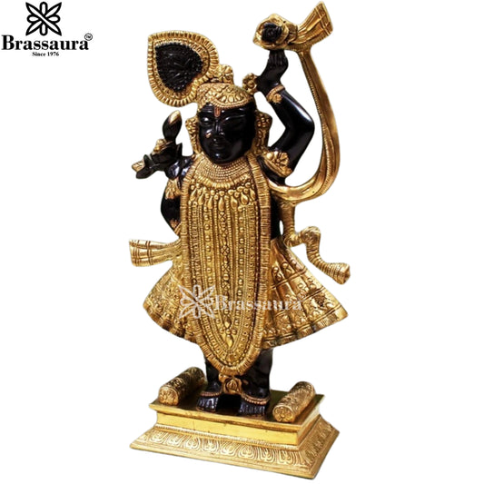 Brassaura® Brass Lord Balaji (Tirupati Venkateswara) Idol with Dual Tone Black & Gold Finish | Handcrafted Vishnu Statue for Home Temple, Pooja Room & Spiritual Décor | Height 18.3 Inches | Weight 8.5 Kgs
