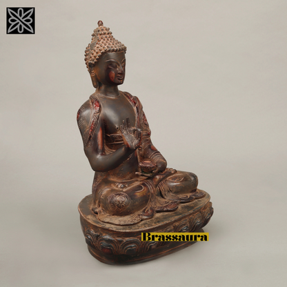 Brassaura™ Brass Buddha Statue in Blessing Posture – Height 17 Inches | Weight 9.88 Kgs | Copper Rustic Finish