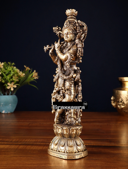 Brassaura™ Brass Lord Krishna Idol – Height 12 Inches & Weight 1.1 Kgs