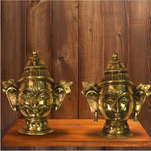 Brass Shiva & Parvati Mask Statue Weight 1.9 Kg And Height 7 Inch