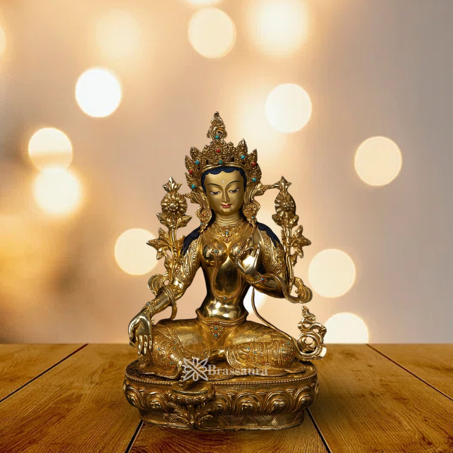 Copper Gold Tara Statue Weight 9.9 Kg And Height 19.5 Inch