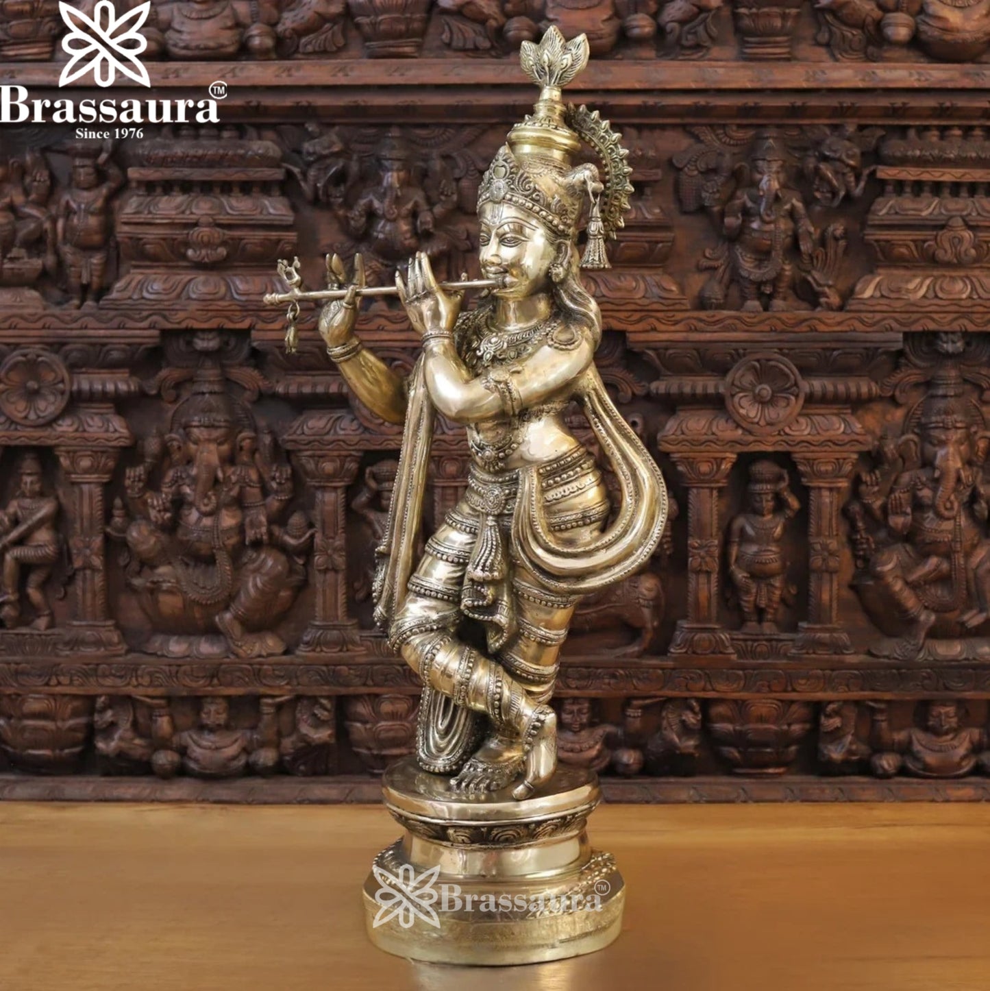 Brass Krishna Murti Weight 23.52 Kg And Height 36.5 Inch