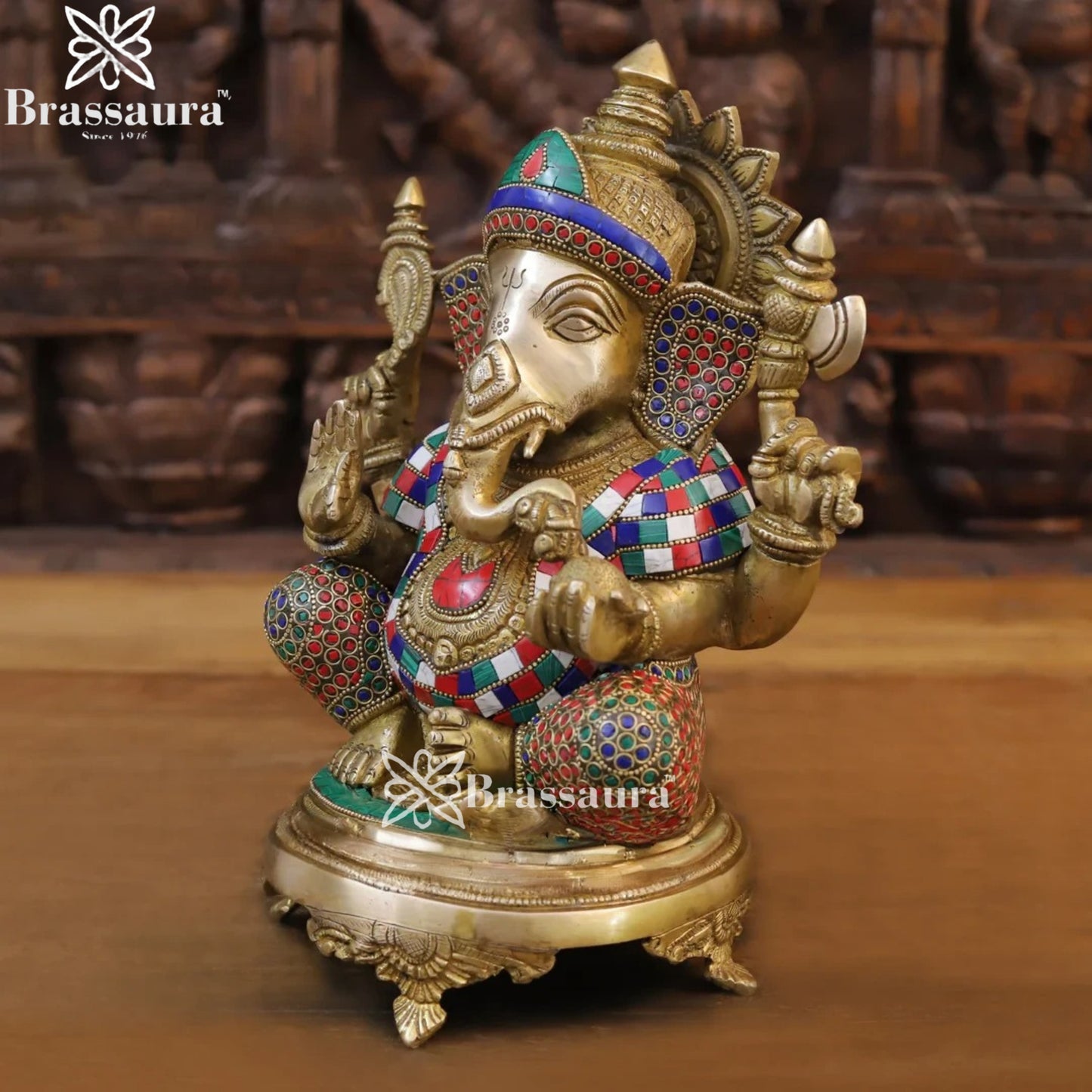 Brass Gem Stone Work Ganesha Weight 7 Kg & Height 12 Inch