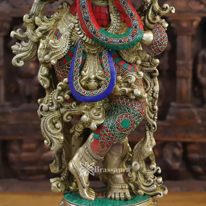 Brass Gem Stone Work Radha Krishna Murti Weight 32.34 Kg And Height 30 Inch