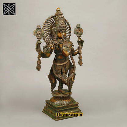 BrassAura™ Brass Krishna Playing Flute – Multi-Color Finish | Height 24 Inch | Weight 13.05 Kg