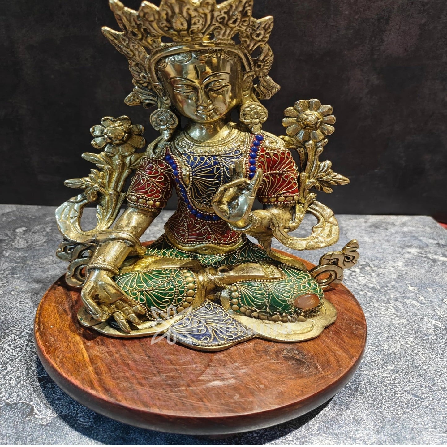 Brass Gem Stone Work Tara Weight 3.1 Kg & Height 11 Inch