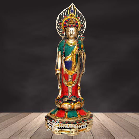 Brass Standing Gem Stone Work Buddha Weight 12 Kg & Height 23.5 Inch