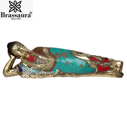 Brass Sleeping Gem Stone Work Buddha Weight 27 kg & Height 12 Inch