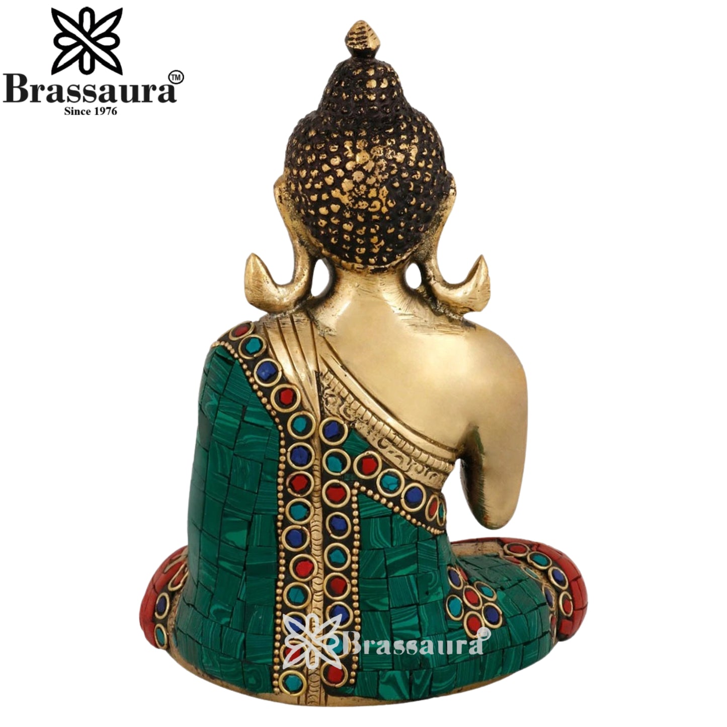 Brass Blessing Gem Stone Work Buddha Weight 1.3 kg & Height 6 Inch