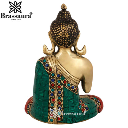 Brass Blessing Gem Stone Work Buddha Weight 1.3 kg & Height 6 Inch