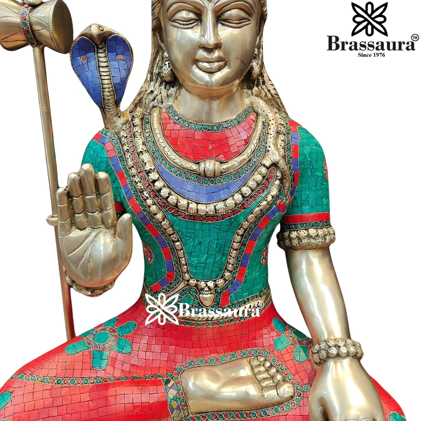 Brassaura™ Handcrafted Lord Shiva Brass Idol with Gem Embellishments – Height 34 Inches & 37 Kgs