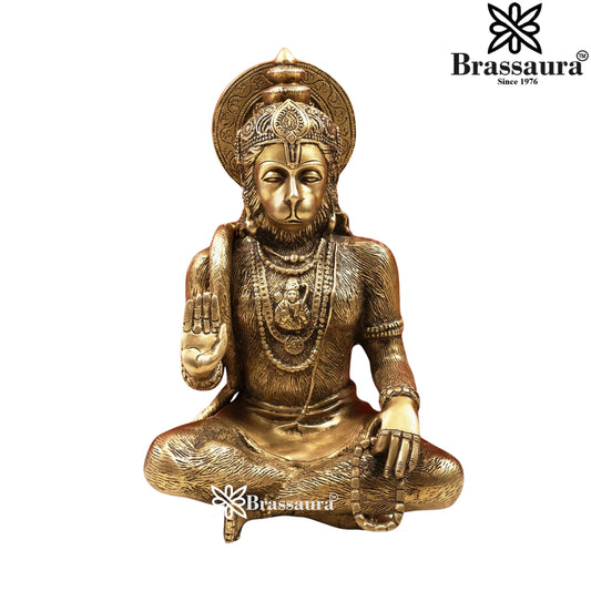Brassaura™ Brass Bleesing Hanuman Idol with Traditional Work – Height 12 Inches & Weight 4.8 Kgs
