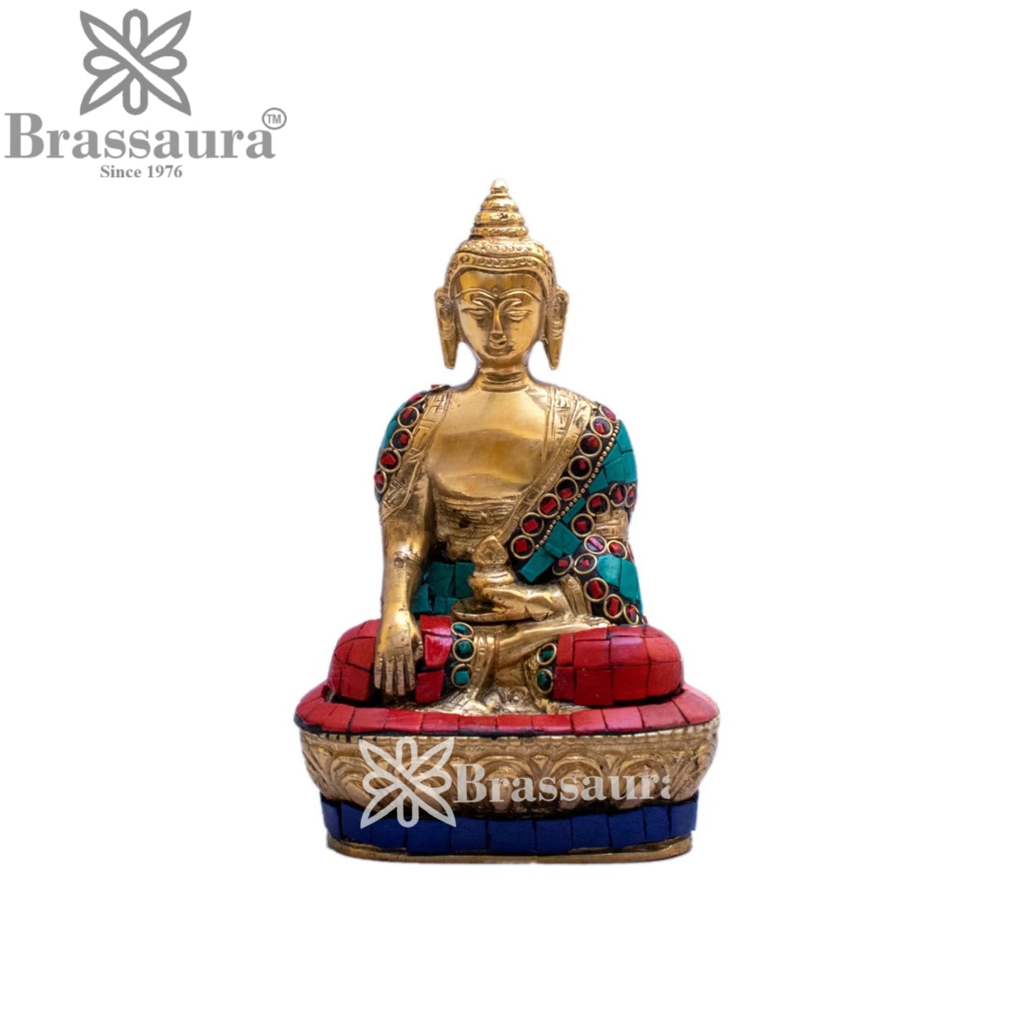 Brass Bhumisprasa Gem Stone Work Buddha Weight 1 kg & Height 7 Inch