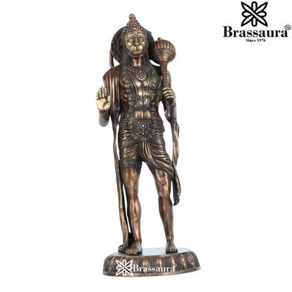 Brassaura® Hanuman Standing Idol with Antique Copper Gold Finish | Pure Superfine Brass Handcrafted Murti | Brass Statue for Home Temple, Pooja Room | Height 23 Inches | Weight 12.5 Kgs