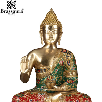 Brass Blessing Gem Stone Work Buddha Weight 11.6 kg & Height 20 Inch