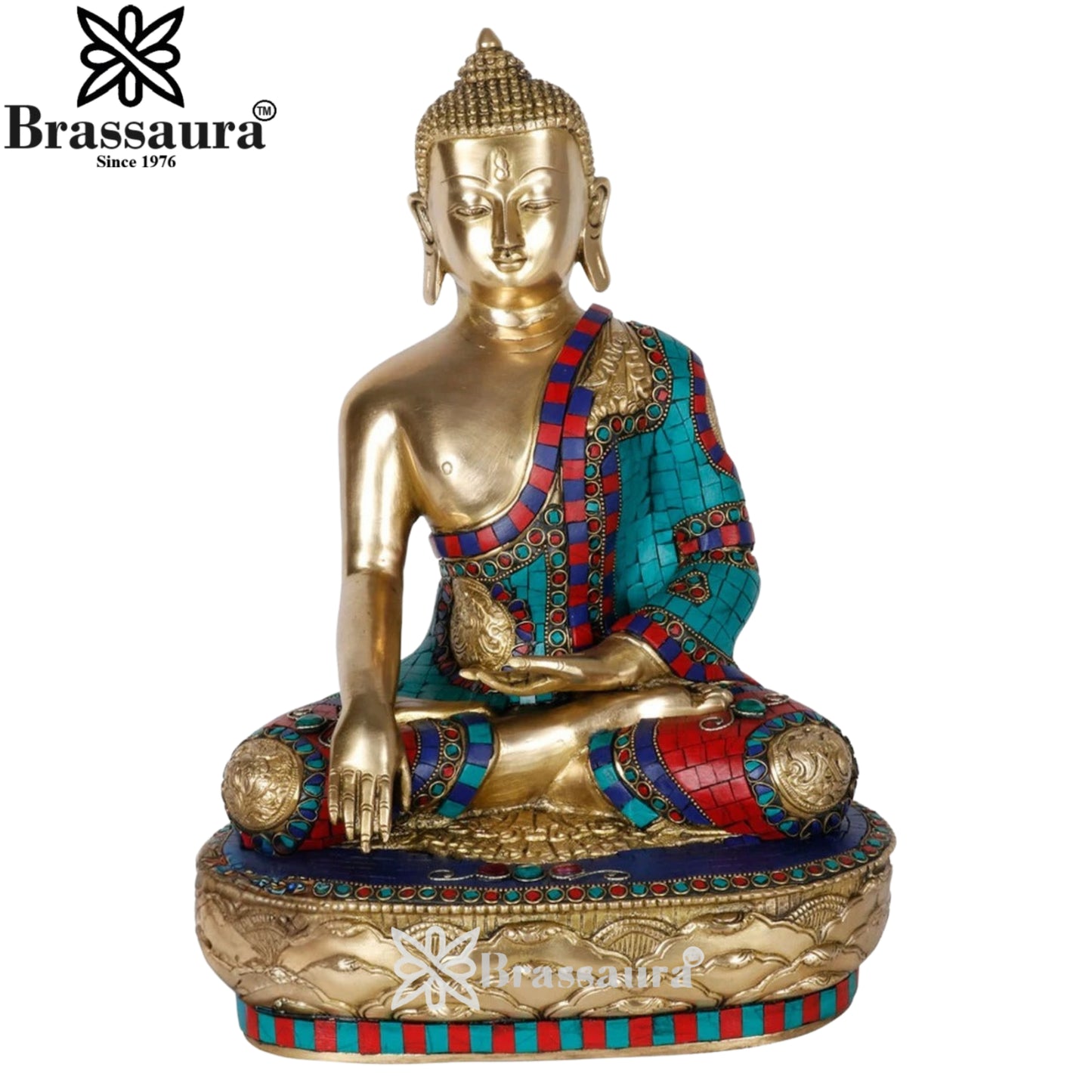 Brass Bhumisprasa Gem Stone Work Buddha Weight 10 kg & Height 15 Inch