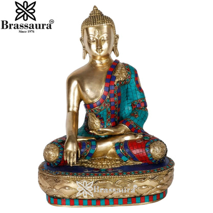Brass Bhumisprasa Gem Stone Work Buddha Weight 10 kg & Height 15 Inch