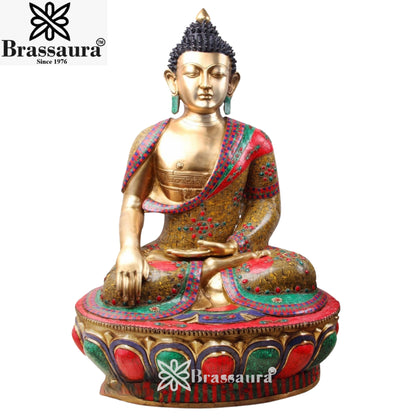 Brass Bhumisprasa Gem Stone Work Buddha Weight 83 kg & Height 46 Inch