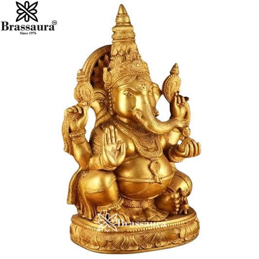 ब्रसौरा® सुपरफाइन भगवान गणेश बैठे हुए मूर्ति | पीतल की मूर्ति | ऊंचाई 20 इंच