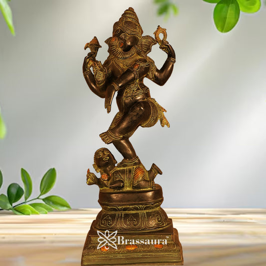 Brass Antique Dancing Ganesha Statue Weight 13.5 Kg & Height 21.5 Inch