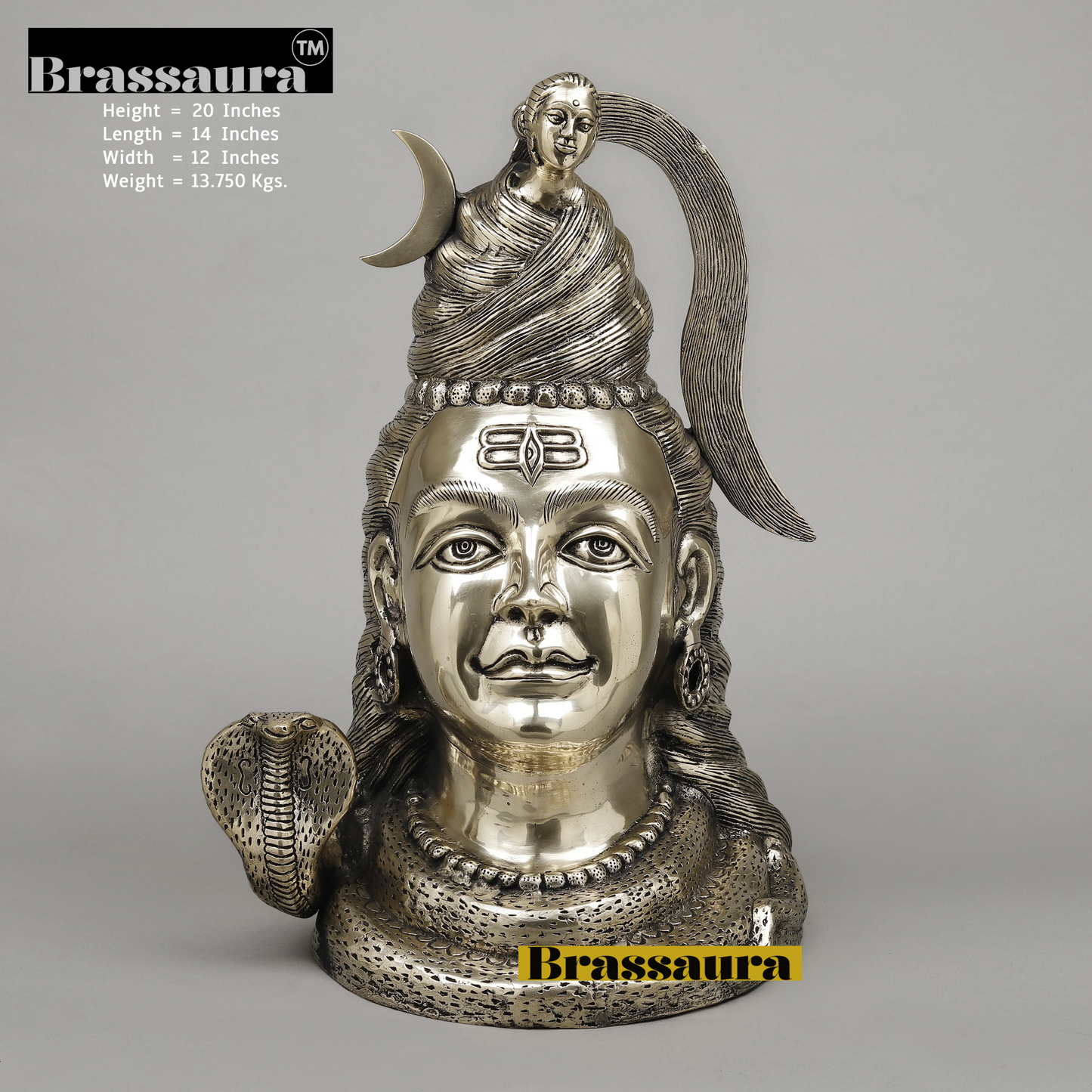 Brassaura™ Pure Brass Lord Shiva Idol – 20 Inch Height, 13.750 Kg Weight – Handcrafted Spiritual Sculpture