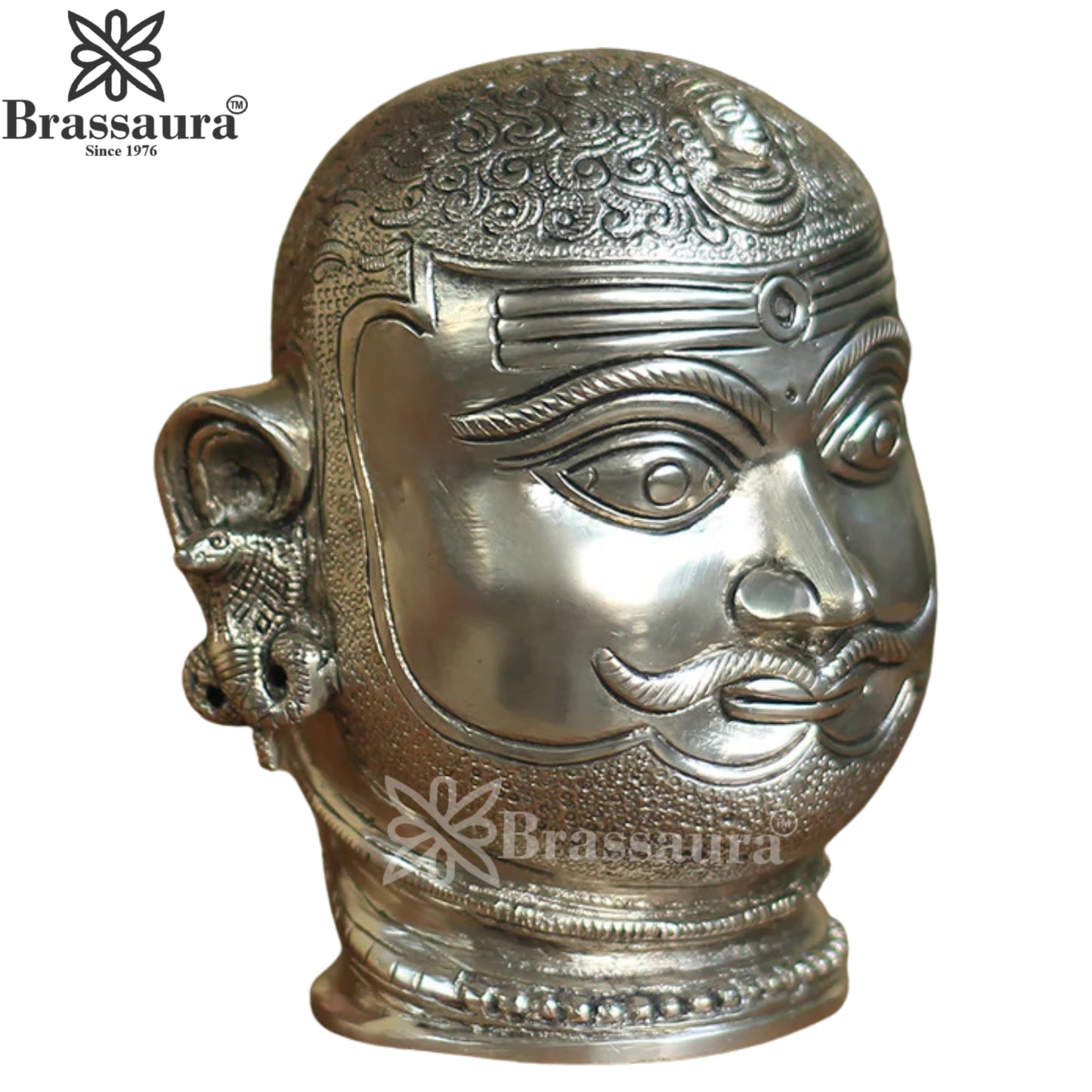 Brass Silver Shiva Mukhlingam Statue Weight 2.3 Kg And Height 6 Inch