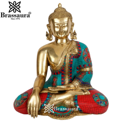 Brass Bhumisprasa Gem Stone Work Buddha Weight 20 kg & Height 22 Inch