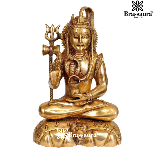 Brassaura™ Magnificent Brass Lord Shiva Murti – Height 9.5 Inches & Weight 3 Kgs | Sacred Décor
