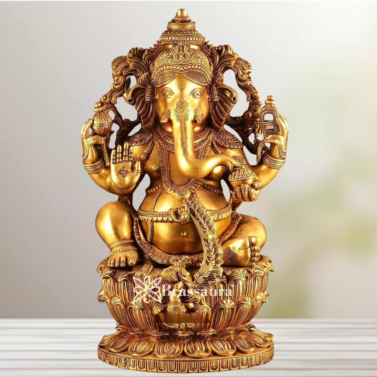 Brass Artistic Ganesha Statue Weight 34 Kg & Height 24 Inch