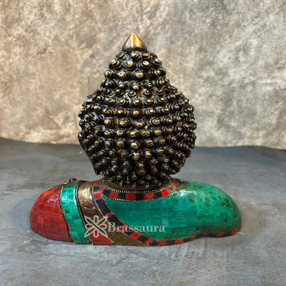Brass Head Gem Stone Work Buddha Weight 3.4 kg & Height 10.5 Inch
