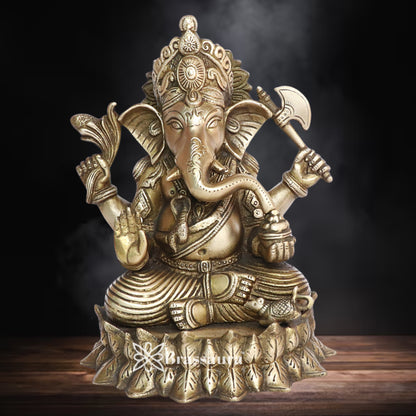 Brass Lotus Ganesha Weight 4.4 Kg & Height 10 Inch