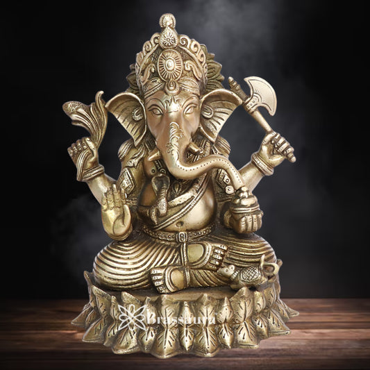 Brass Lotus Ganesha Weight 4.4 Kg & Height 10 Inch