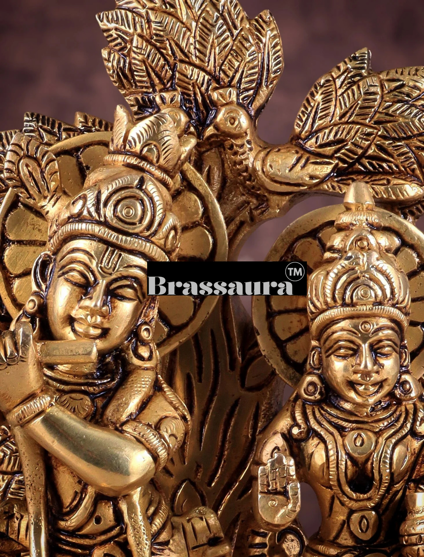 Brassaura™ Superfine Brass Radha Krishna Idol under Kalpavriksha – Height 8 Inches & Weight 2.377 Kgs | Elegant Devotional Statue