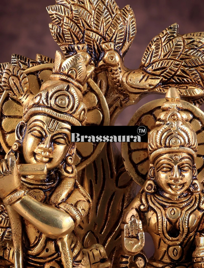 Brassaura™ Superfine Brass Radha Krishna Idol under Kalpavriksha – Height 8 Inches & Weight 2.377 Kgs | Elegant Devotional Statue