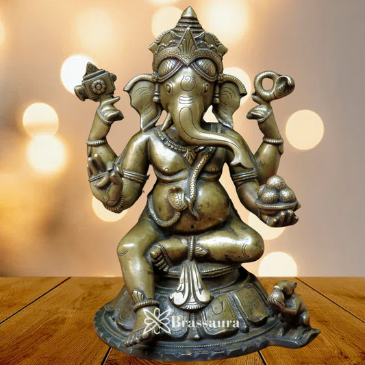Brass Antique Ganesha Statue Weight 17.7 Kg & Height 13 Inch