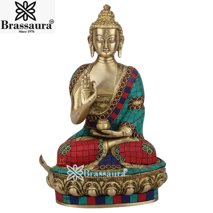 Brass Gem Stone Work Blessing Buddha Weight 3.2 kg & Height 10.5 Inch