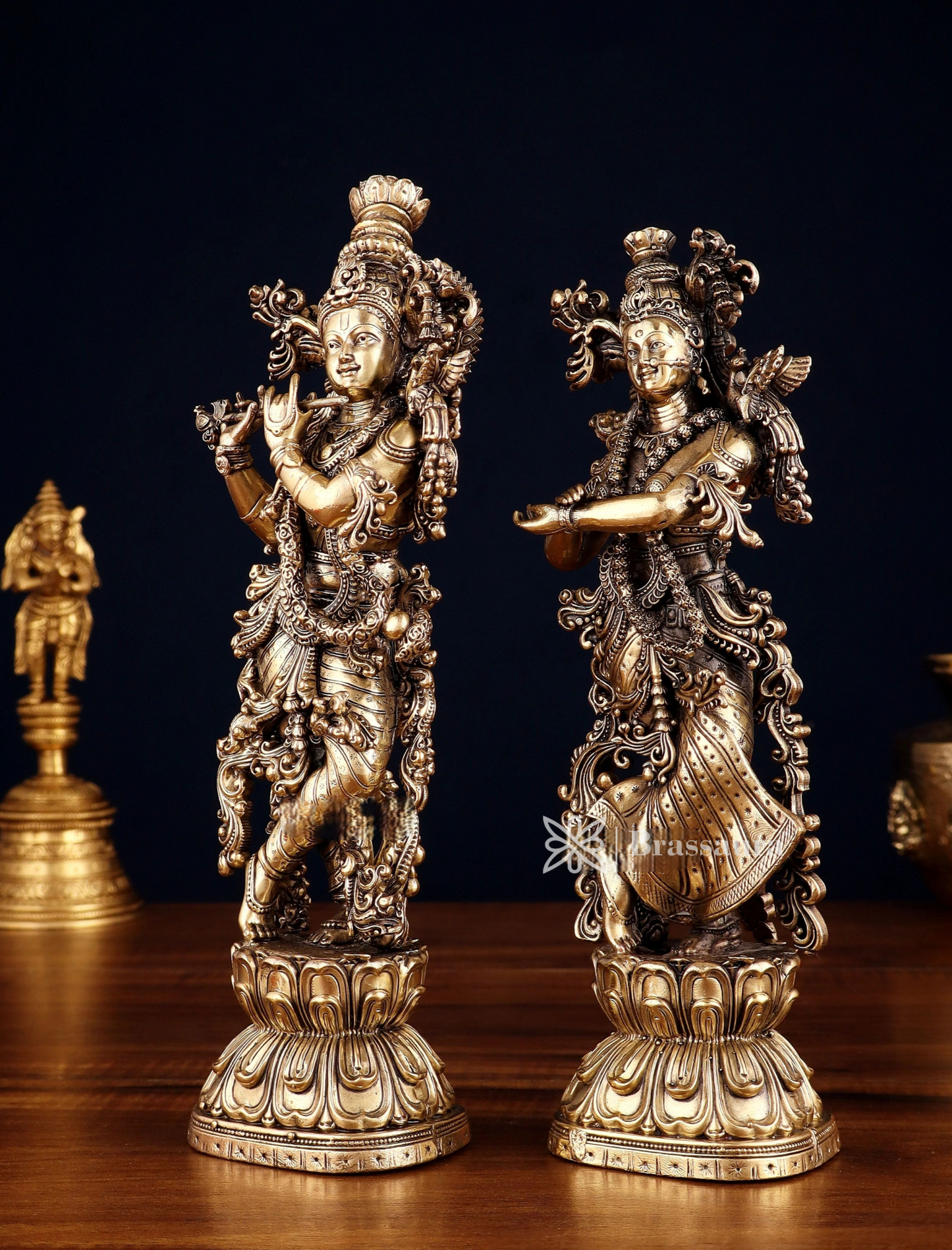 Brassaura™ Superfine Brass Radha Krishna Idol – Height 11.5 Inches & Weight 1.9 Kgs | Elegant Devotional Statue