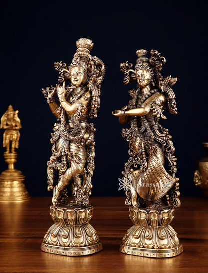 Brassaura™ Superfine Brass Radha Krishna Idol – Height 11.5 Inches & Weight 1.9 Kgs | Elegant Devotional Statue