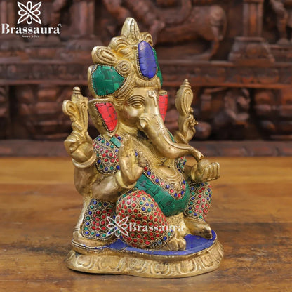 Brass Gem Stone Work Ganesha Weight 6 Kg & Height 11 Inch