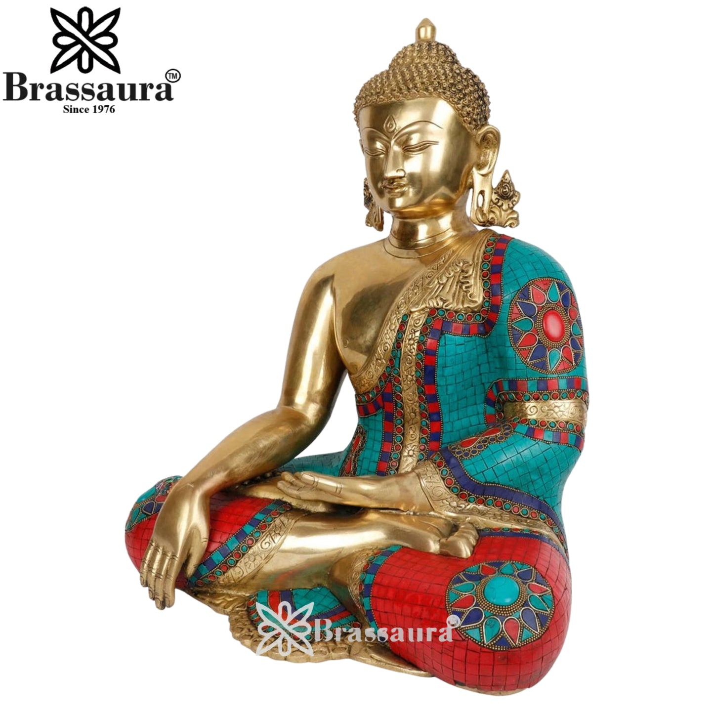 Brass Bhumisprasa Gem Stone Work Buddha Weight 20 kg & Height 22 Inch