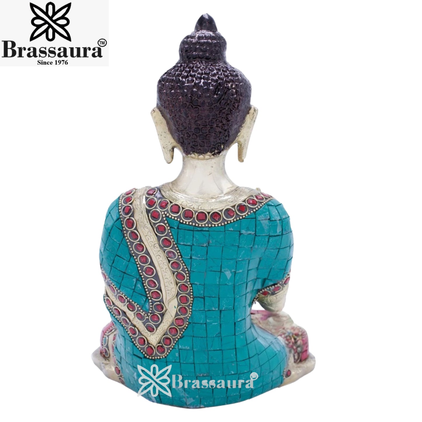 Brass Blessing Gem Stone Work Buddha Weight 3.8 kg & Height 10.5 Inch