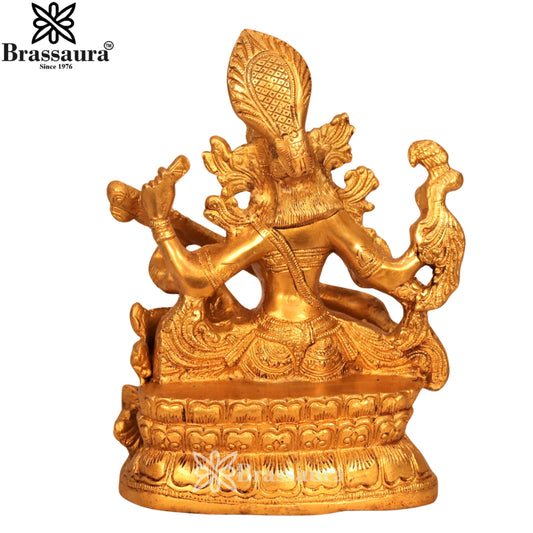 Brassaura™ Brass Saraswati Mata Idol – Height 11 Inches & Weight 5.3 Kgs | Spiritual Hindu Figurine